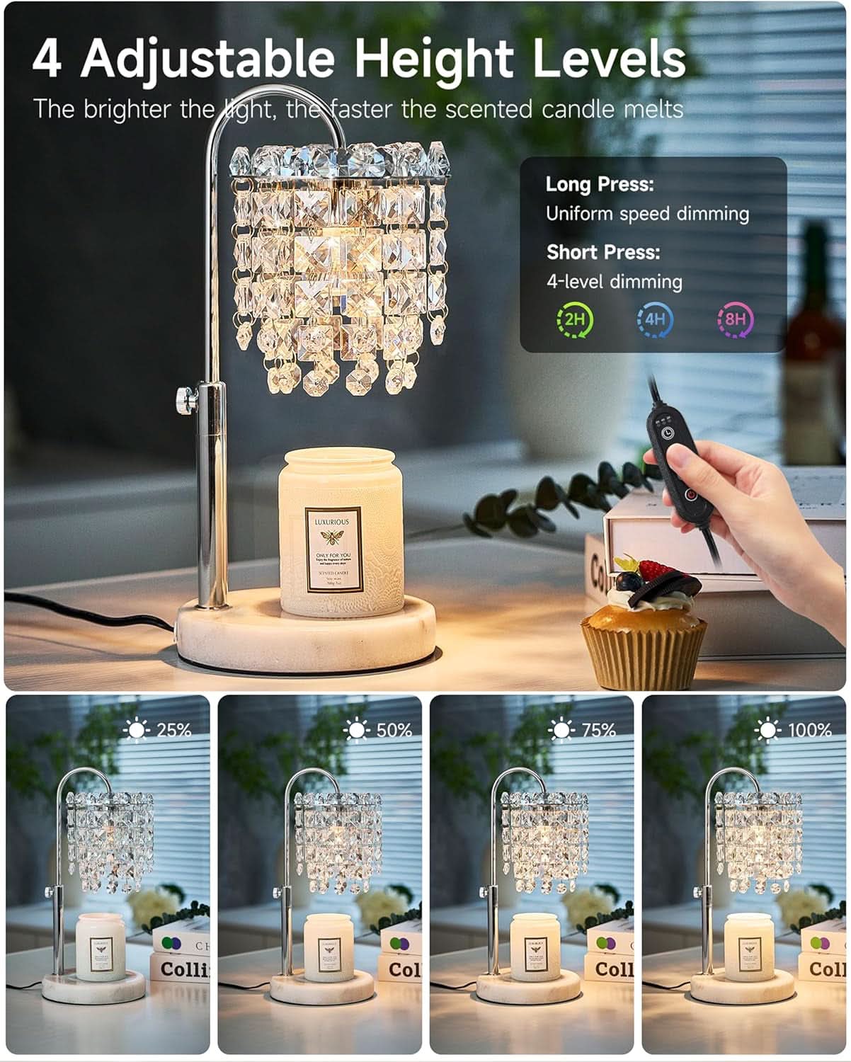 Crystal Candle Warmer Lamp Adjustable Dimmer Silver